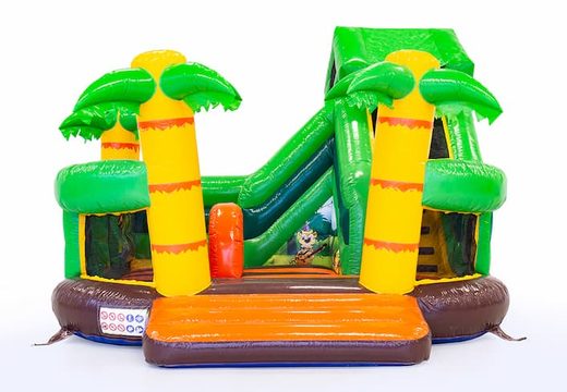 Funcity Jungle castello gonfiabile con scivolo all'interno, l'oggetto 3D sulla superficie di salto e divertente design della giungla per i bambini. Acquista castelli gonfiabili online su JB Gonfiabili Italia
