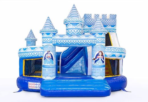 Acquista un castello gonfiabile multifunzionale da principessa Funcity blu con scivolo per bambini. Ordina i castelli gonfiabili online su JB Gonfiabili Italia