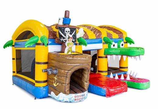 Castello gonfiabile multi-gioco dei pirati con scivolo al centro e oggetti 3D per i bambini. Ordina i castelli gonfiabili online su JB Gonfiabili Italia